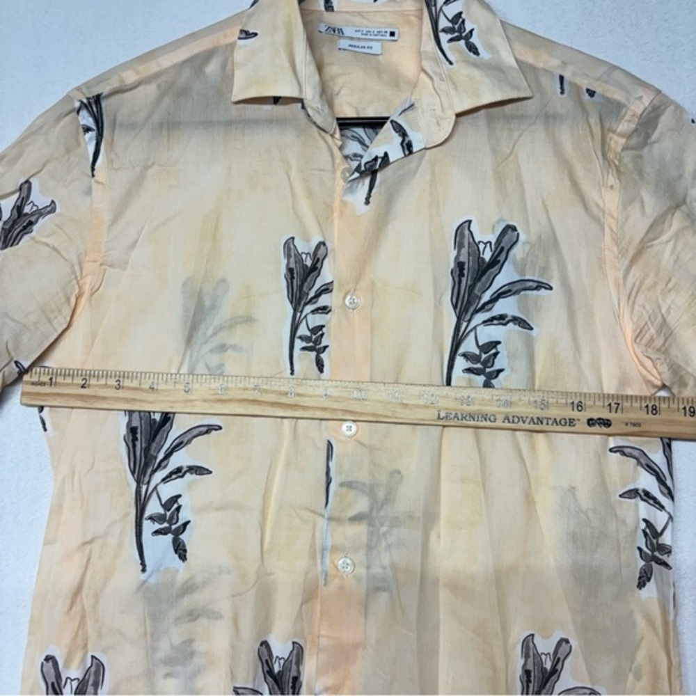 Zara Women's Button Up Crop Button-Up Leaf/Floral Orange Shirt S - Picture 4 of 5